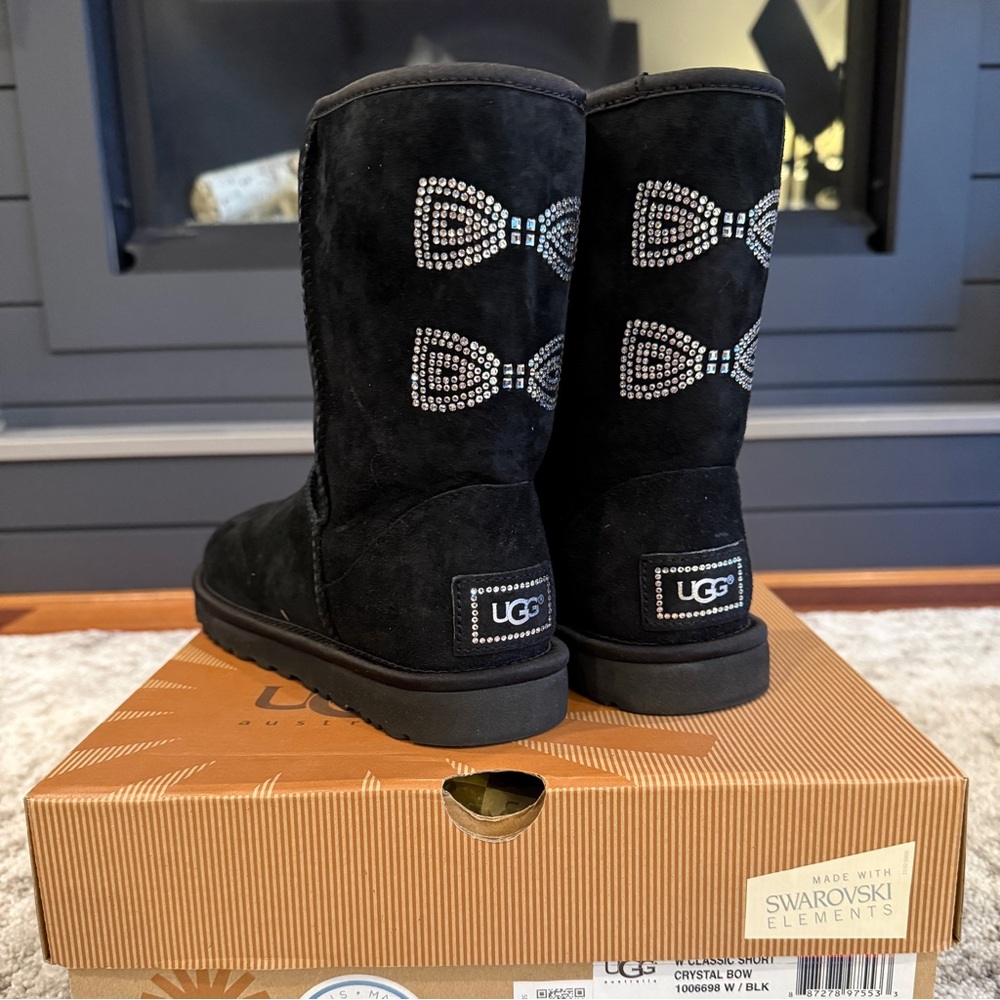 UGG Short Black Boots with Crystal Bows